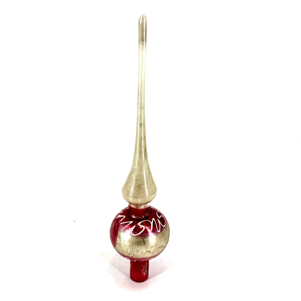 1950's Shiny Brite Mercury Glass Tree Topper 10" Red Silver Swirl Christmas MCM